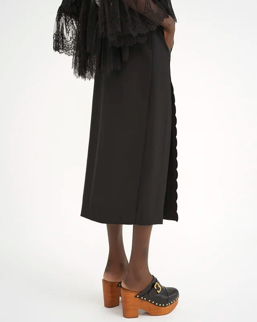 Black Scalloped Midi Skirt