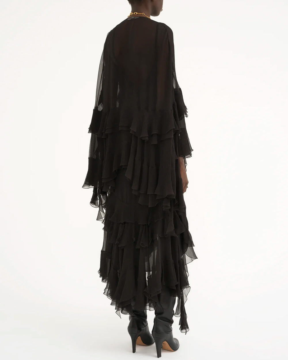 Black Silk Ruffle Drape Dress