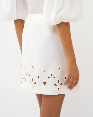Eden White Embroidered Mini Skirt