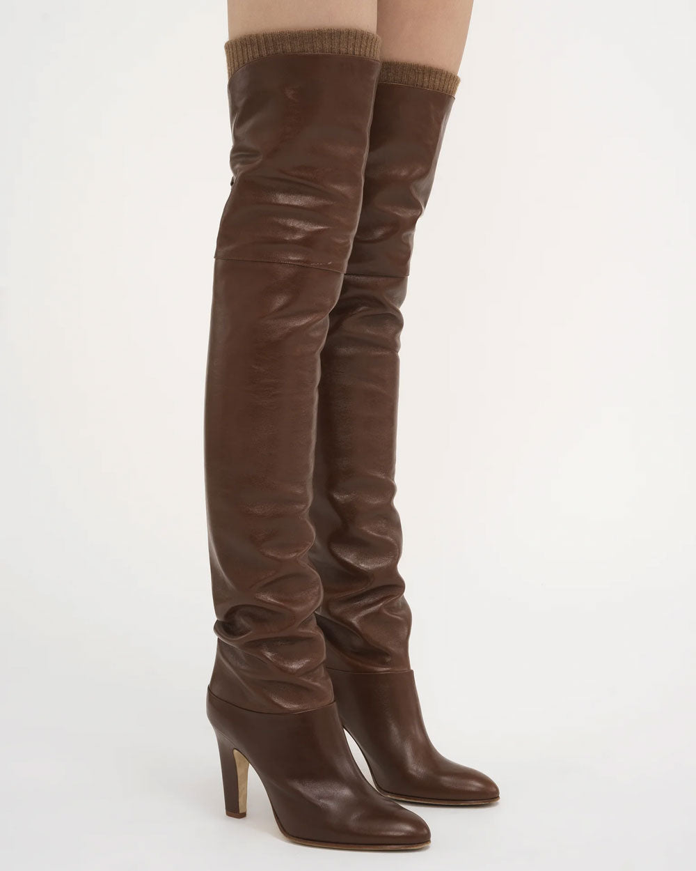 Eve Leather Over The Knee Boot in Sooty Brown