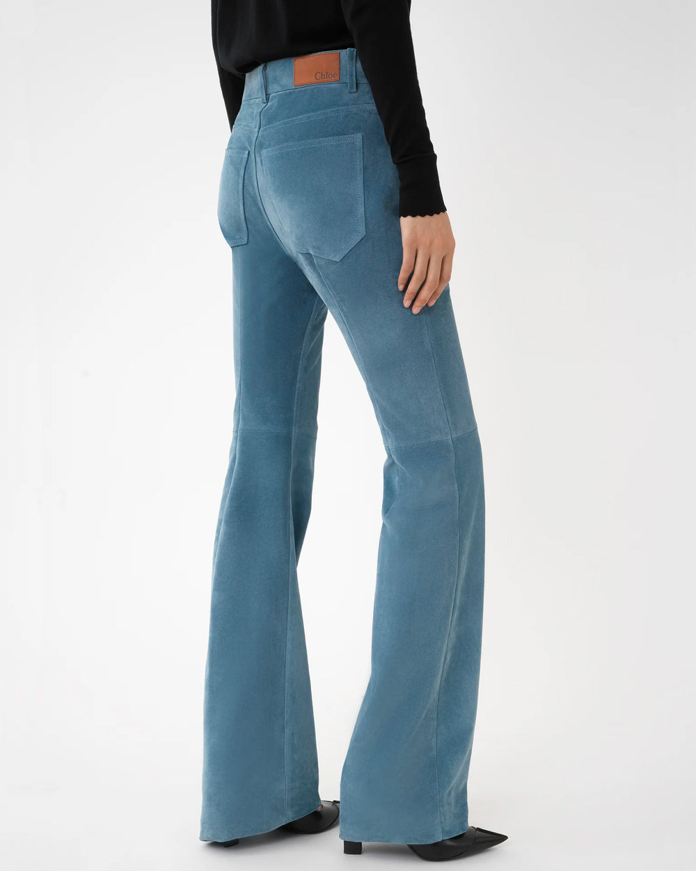 High Rise Straight Suede Pant in Grizzled Blue