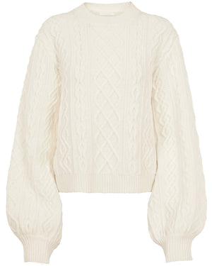 Iconic Milk Balloon Sleeve Cable Knit Sweater