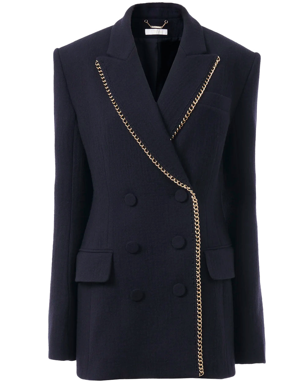 Navy Ink Chain Trim Double Breasted Blazer