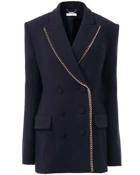 Chloe Navy Ink Chain Trim Double Breasted Blazer – Stanley Korshak