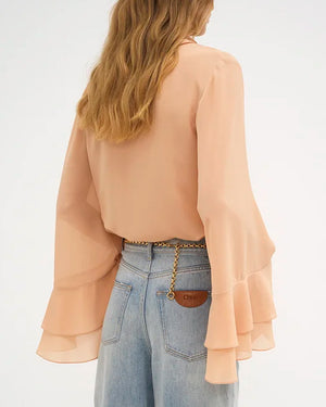 Sand Brown Flare Sleeve Blouse