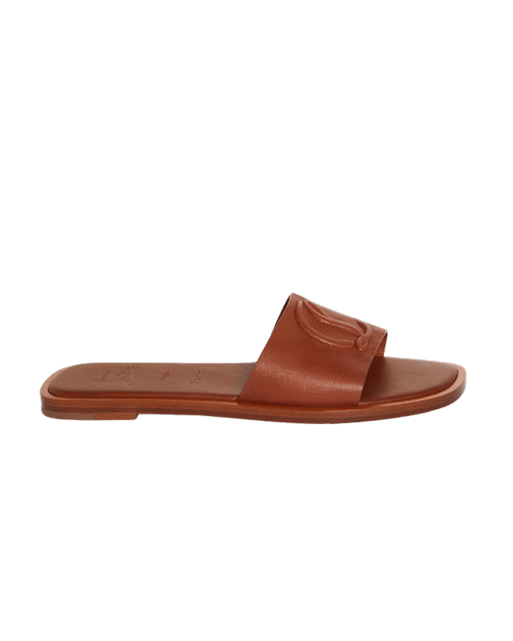 Leather Logo Red Sole Slides in Cuoio