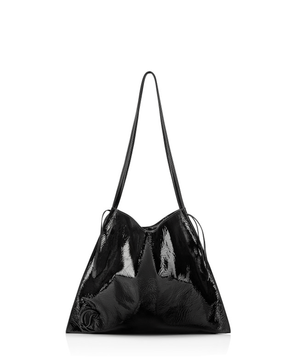 Small Le 54 Patent Leather Drawstring Tote in Black