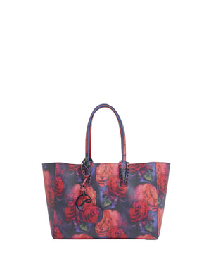 Small Multicolor Rose Printed Leather Tote