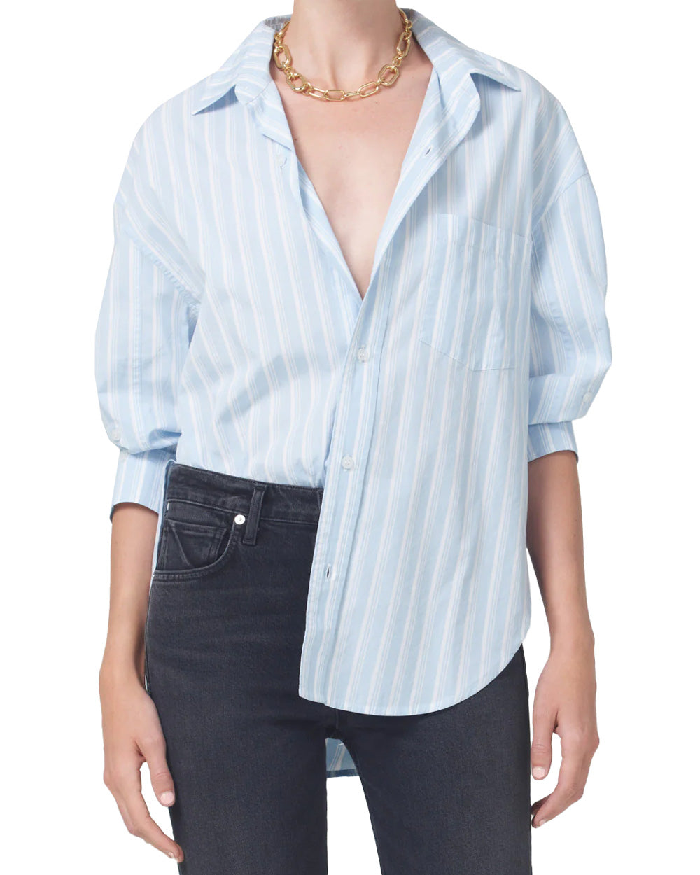 White and Blue Marino Stripe Kayla Shirt