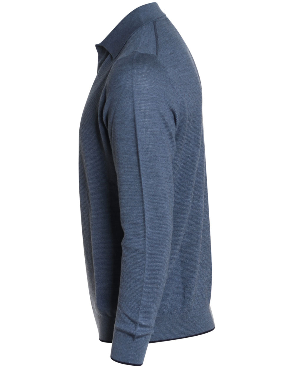 Blue Cashmere Blend Textured Long Sleeve Polo