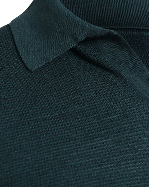 Green and Navy Cashmere Blend Textured Long Sleeve Polo