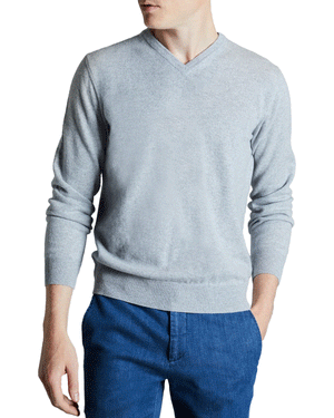 Grey Kid Cashmere V-Neck Sweater