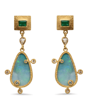 Emerald and Opal Drop Earrings