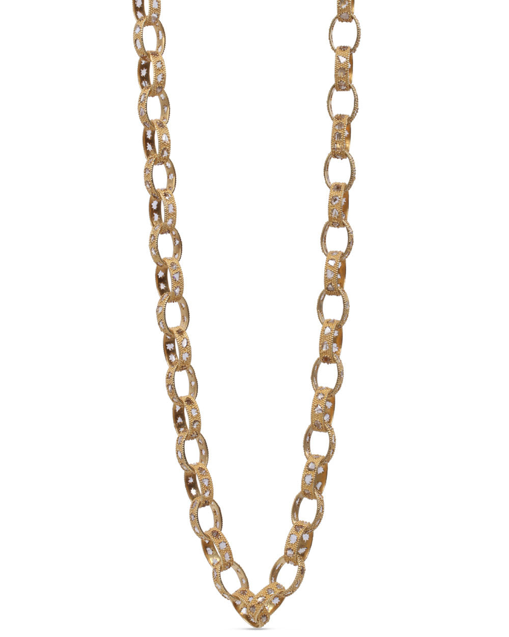Gold Oval Paperclip Diamond Chain Necklace
