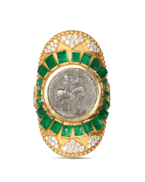 Large Emerald and Antique Coin Ring