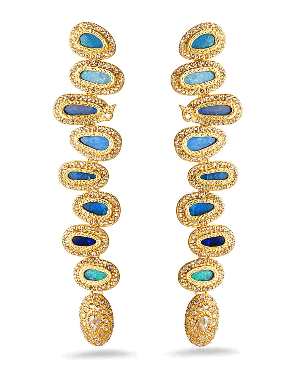 Long Diamond and Austrian Opal Drop Earrings