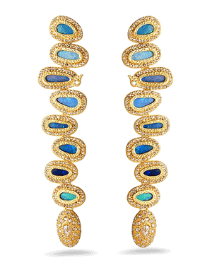 Long Diamond and Austrian Opal Drop Earrings