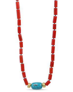 Coral and Turquoise Beaded Necklace
