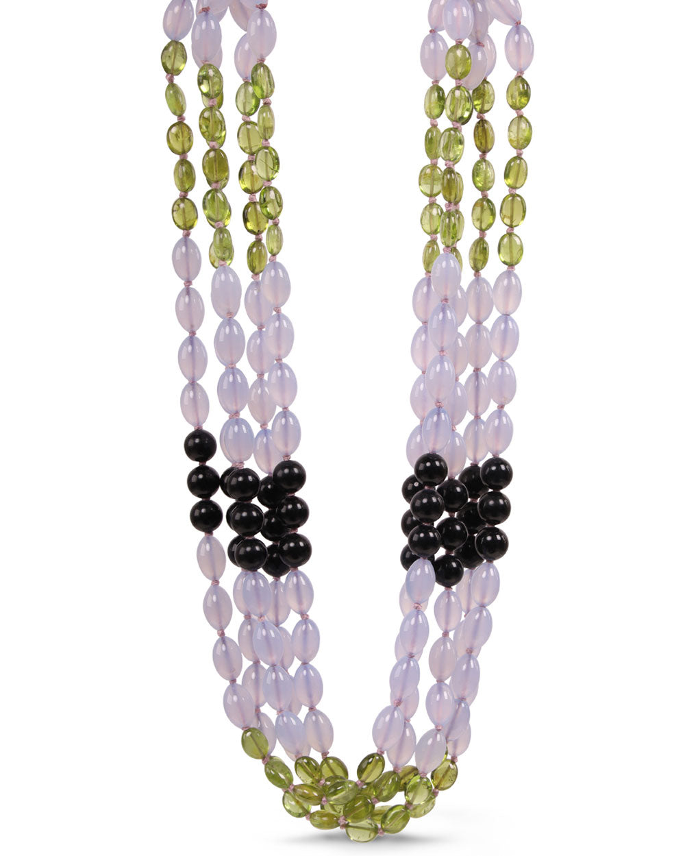 Lavender Chalcedony and Onyx Five Layer Necklace