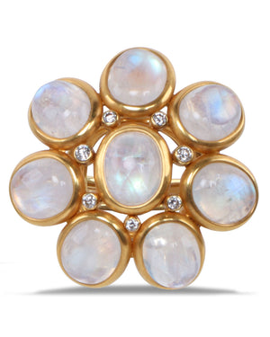 Moonstone and Diamond Cluster Ring