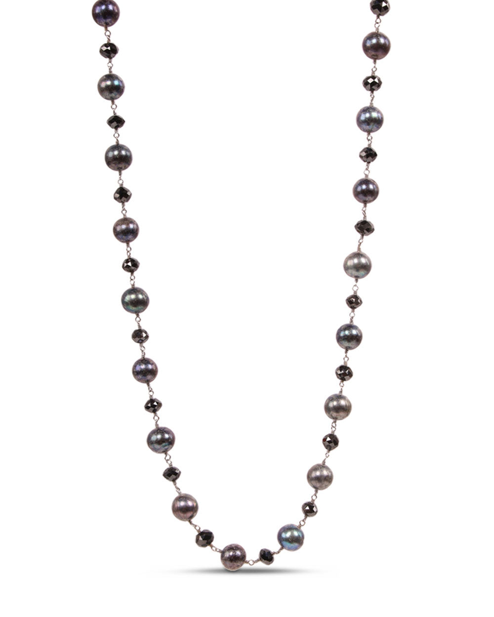 Small Pearl and Black Diamond Chain Necklace