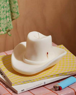 Belle Star Cowboy Hat Candle in White