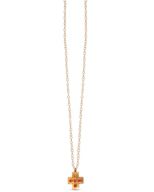Gold Fire Opal Cross Chain Necklace