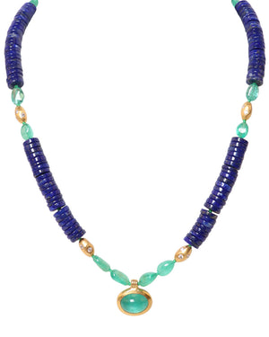 Gold Lapis Heshi Emerald Necklace