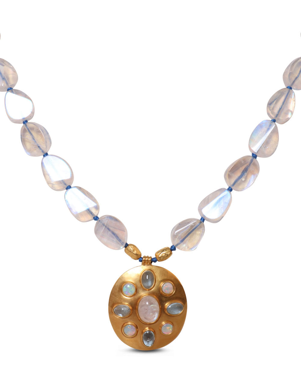 Gold Moonstone and Aqua Opal Necklace