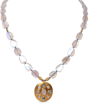 Gold Moonstone and Aqua Opal Necklace