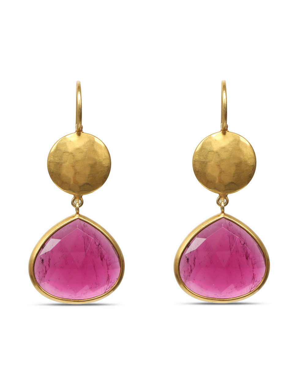 Gold Sundisc and Rubellite Earrings