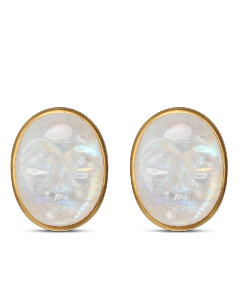 Moonstone Moon Face Clip Back Earrings