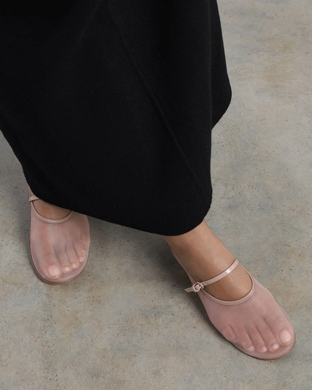 Ballet Mesh Flat with Strap in Nude