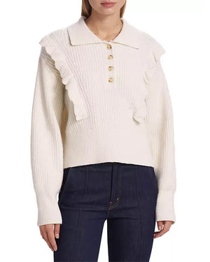 Ivory Ruffle Noelia Collared Sweater