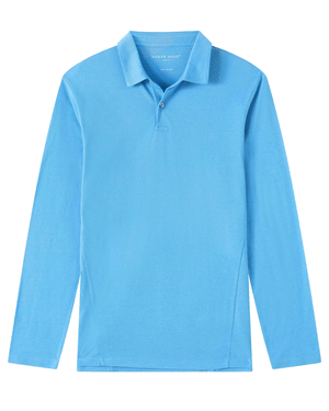 Blue Pique Cotton Tencel Long Sleeve Polo