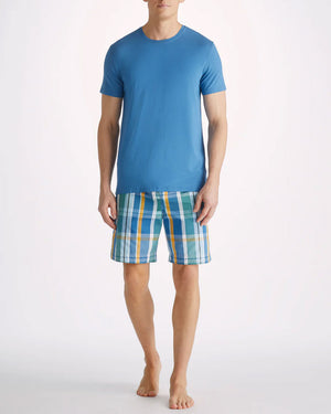 Blue and Yellow Plaid Cotton Lounge Short