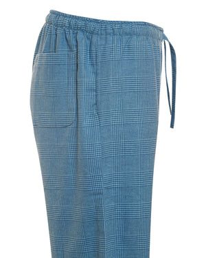 Light Blue and Mid Blue Houndstooth Woven Cotton Pajama Pant