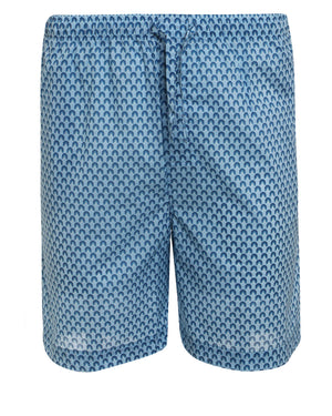 Light Blue and Mid Blue Neat Cotton Lounge Short