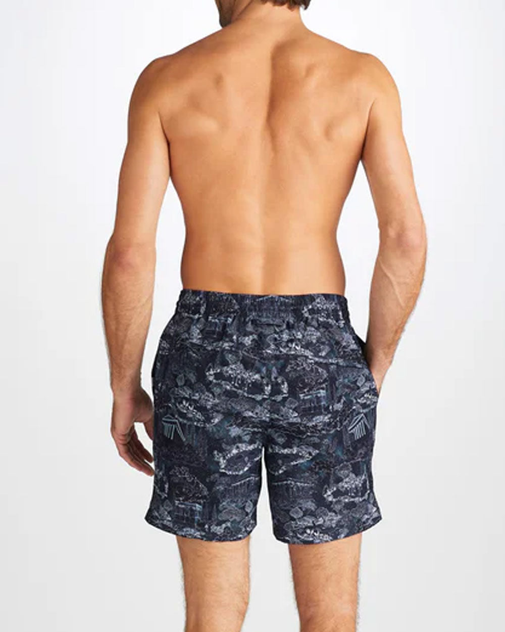 Maui Navy Blue and White Printed Swim Short