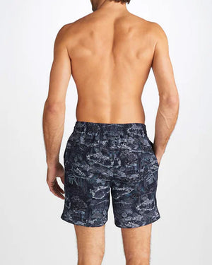 Maui Navy Blue and White Printed Swim Short