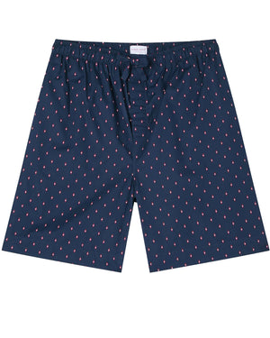 Navy and Red Diamond Print Cotton Lounge Short
