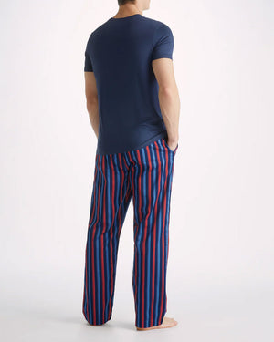 Navy and Red Striped Woven Cotton Lounge Pant