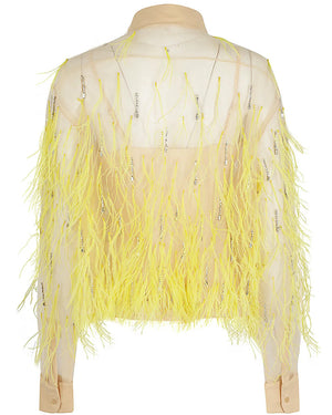 Nude Tulle Feather Embellished Shirt