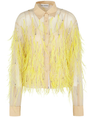 Nude Tulle Feather Embellished Shirt