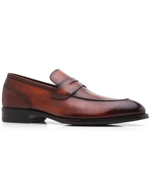 Leather Marmo Brera Penny Loafer in Chestnut