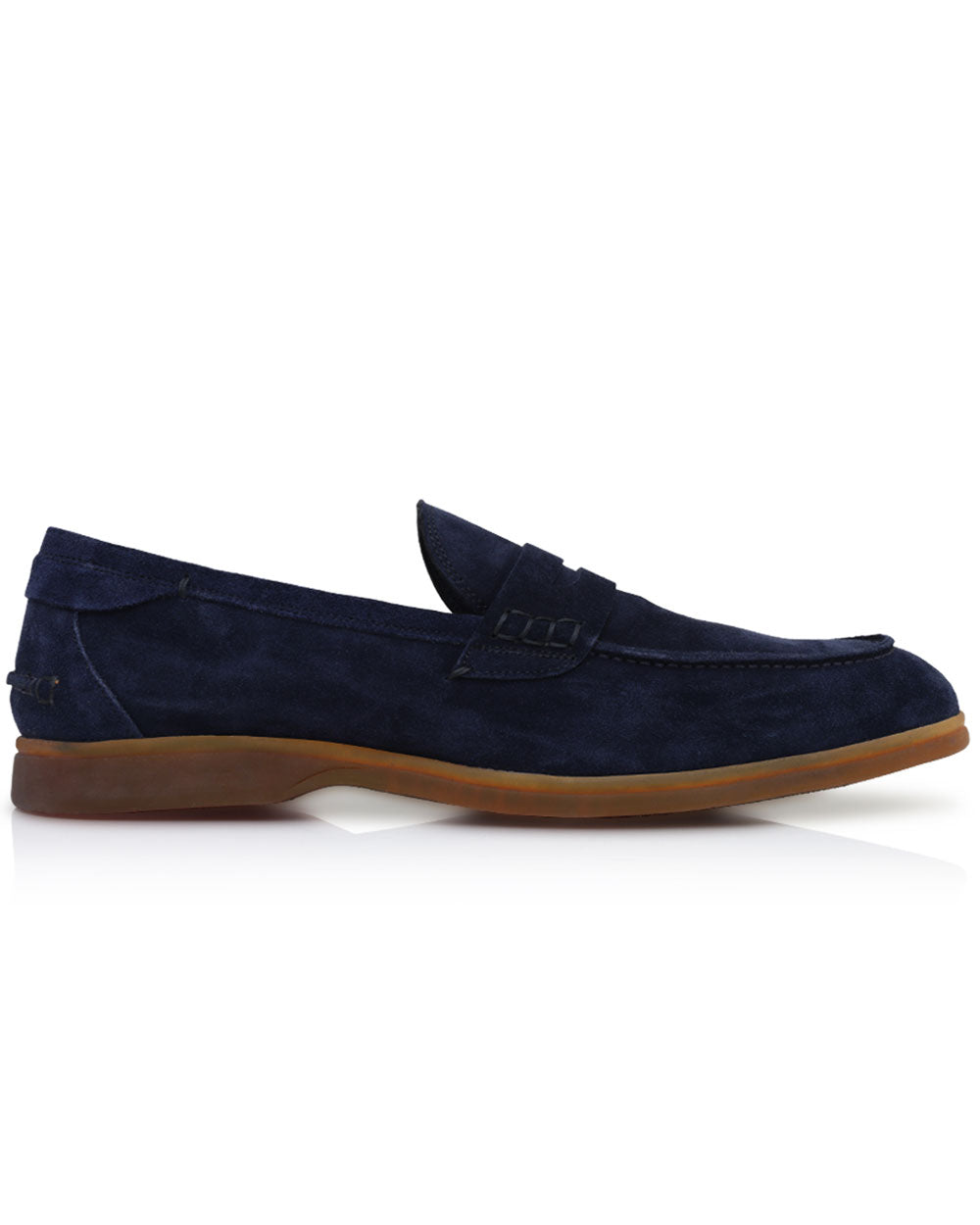 Suede Penny Loafer in Navy