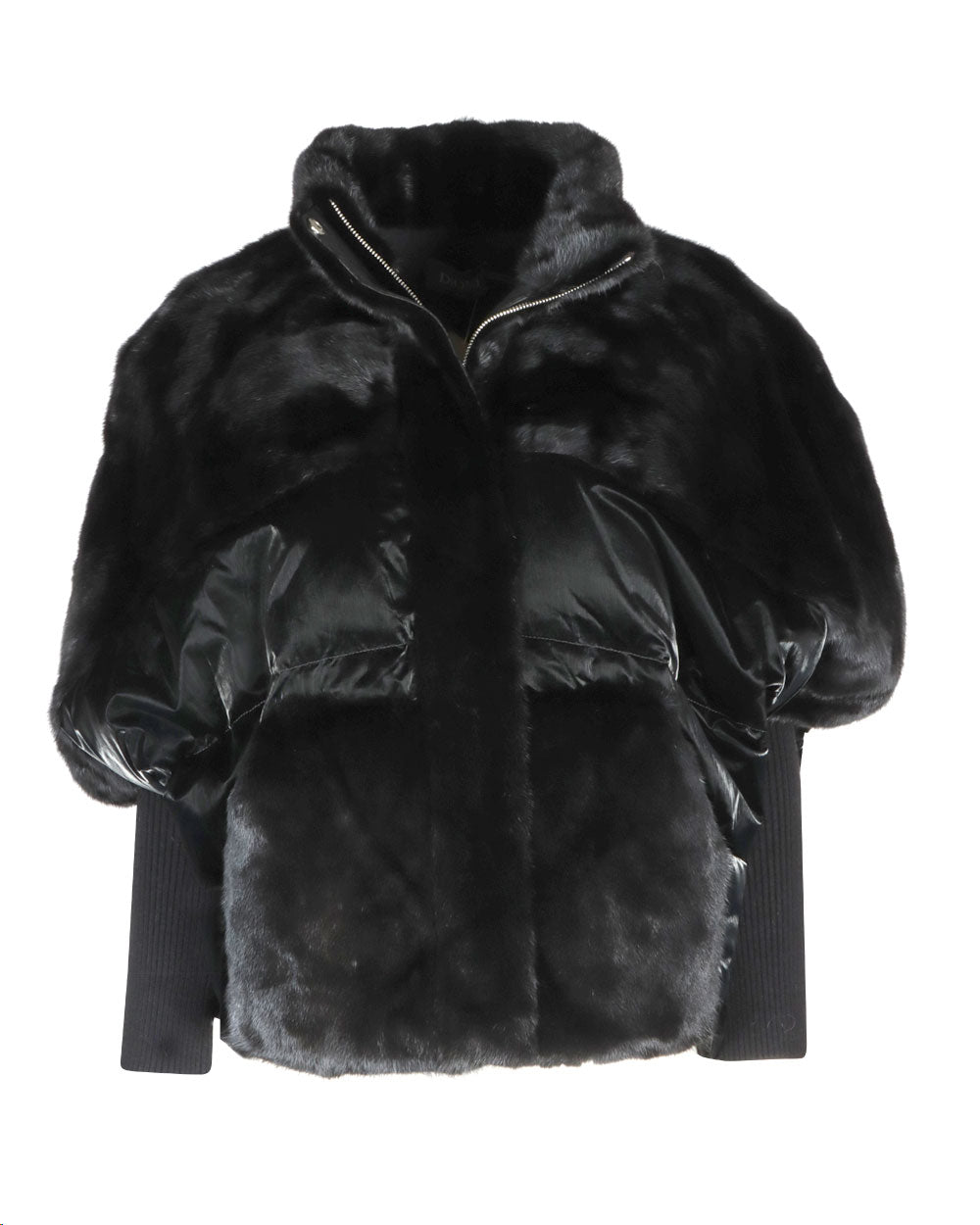 Fitted Mink Puffer Jacket in Black