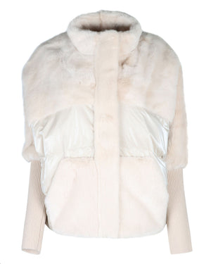 Fitted Mink Puffer Jacket in Cream