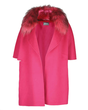 Long Short Sleeve Cashmere Wool Jacket in Fushia