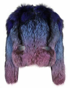 Genuine Fur Bomber Jacket in Blue and Purple